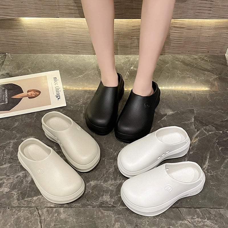 Thick-Soled Chef Shoes, Closed-Toe Slippers For Women, Height-Increasing Clogs, Sandals For Men, Non-Slip, Wear-Resistant, Fashionable Nurse Shoes For Outdoor Wear - Image 3